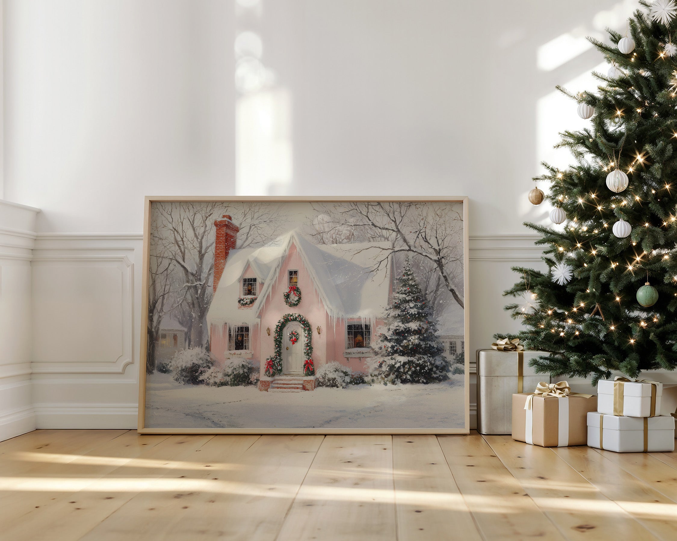 Pink Cottage Wears Winter's Crown