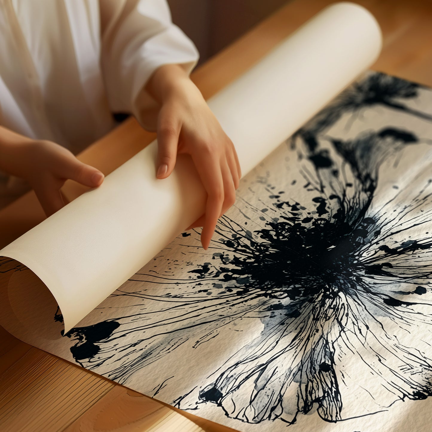 Poppies in Ink Splatter