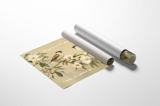 Sparrows Rest Among Blossom Branches