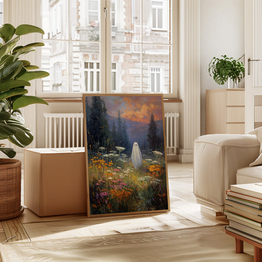 Ghostly Meadow Landscape Canvas - Whimsical Nature Art - Gallery Canvas image 3
