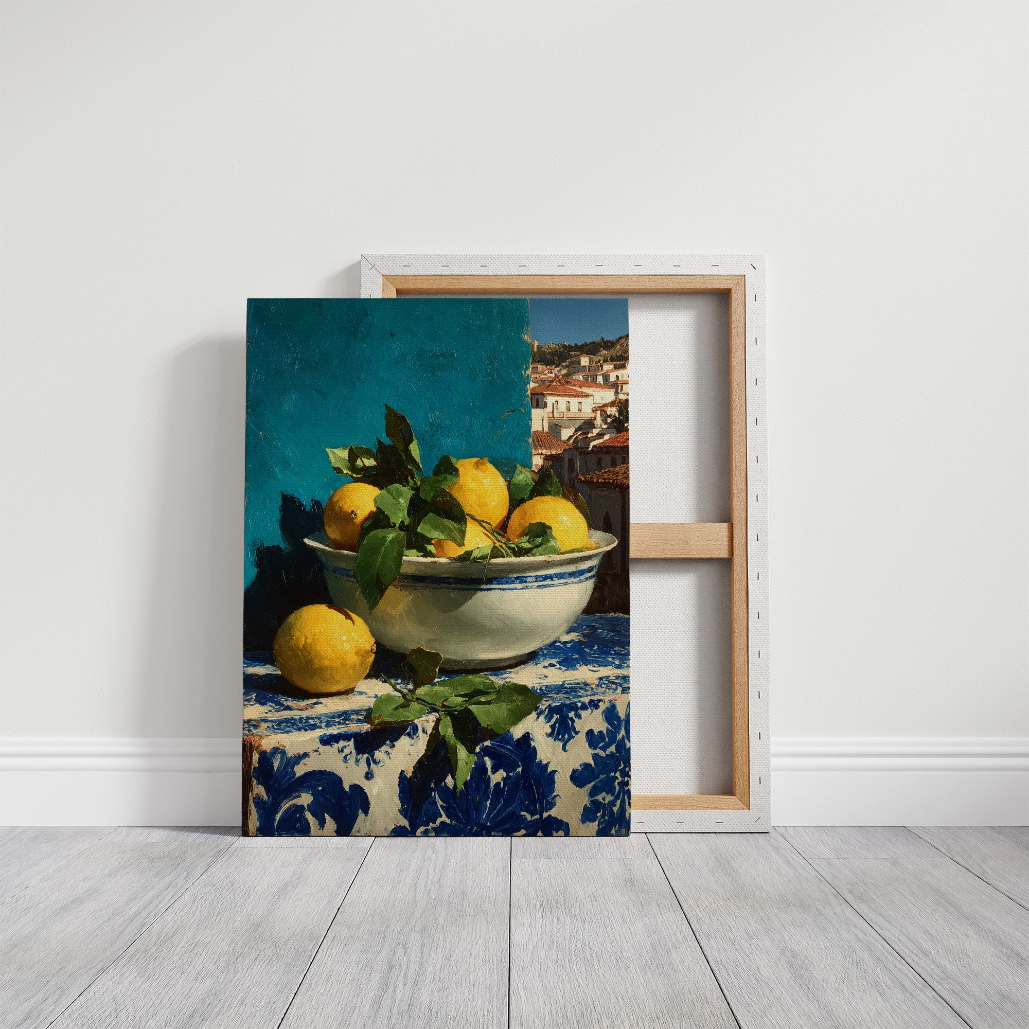 Lemons on Blue Tile