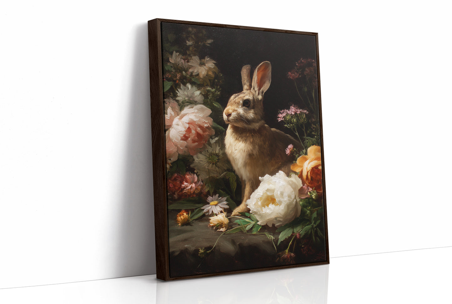 Rabbit Among Blooming Peonies