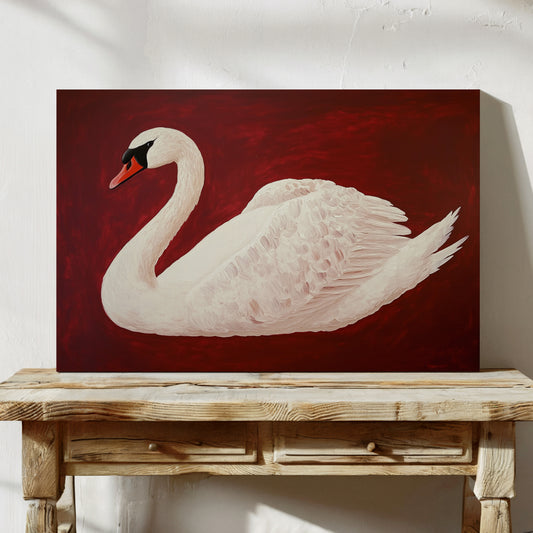 White Swan Against Crimson Night