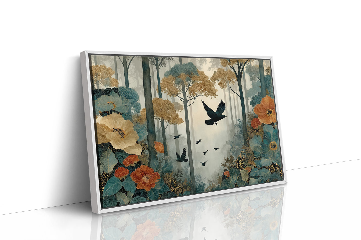 Ravens Soar Through Floral Forest