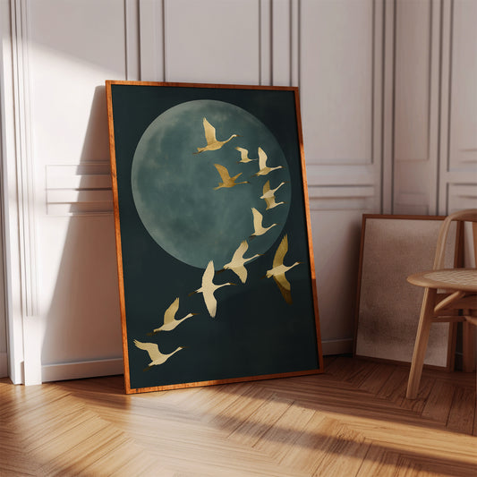 Golden Flight Beneath a Silent Moon
