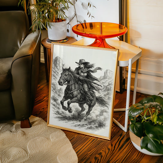 Grit & Dust – Cowgirl Outlaw Western Sketch Print