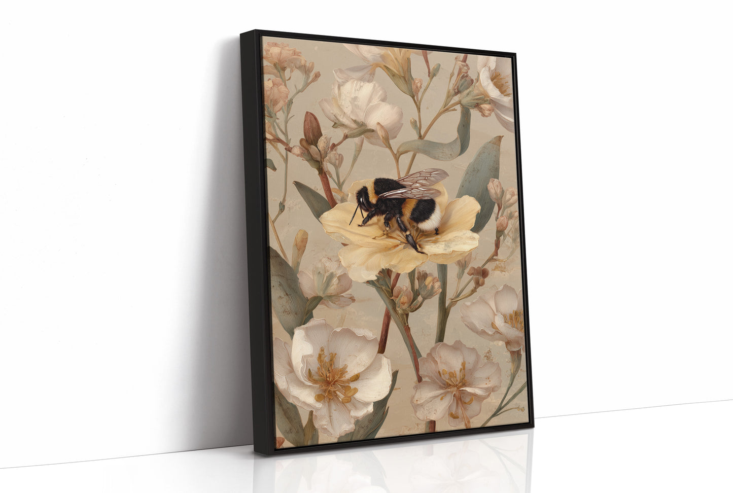 Bumblebee Rests On Pale Blooms