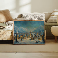 Winter Village Glows Under Mountain Stars