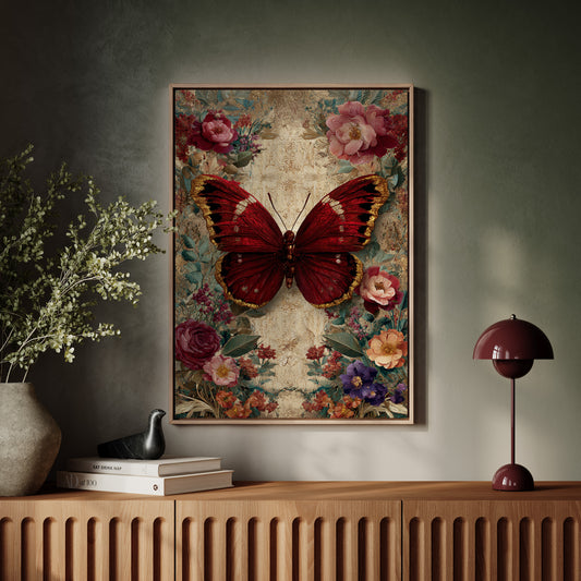 Crimson Wings Among Blossoms
