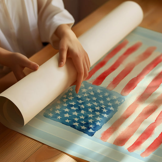 Watercolor Patriotism on Striped Blue