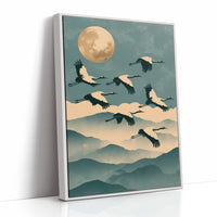 Cranes Over Misted Peaks