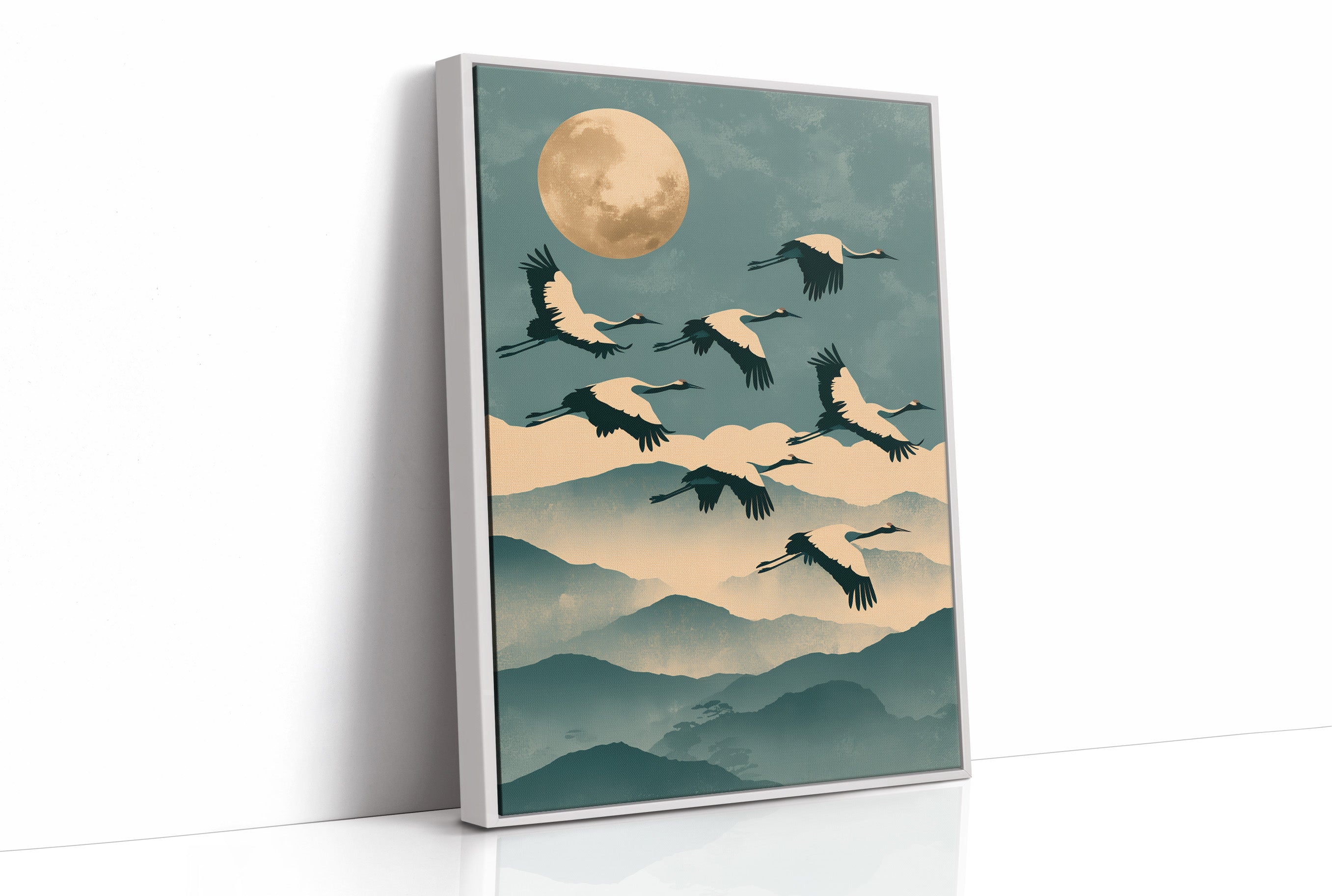Cranes Over Misted Peaks