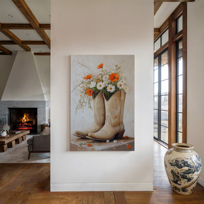 Rustic Western Charm – Cowboy Boots & Wildflowers Wall Art