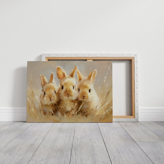 Curious Bunnies Dance Through Golden Grass