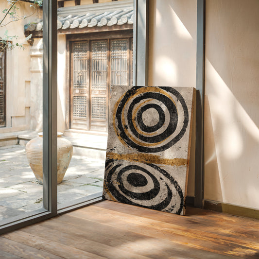Golden Circles on Weathered Canvas