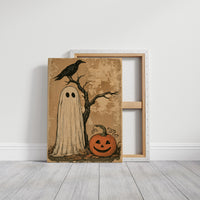 Ghost, Crow, and One Grinning Pumpkin