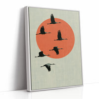 Cranes Across a Red Sun