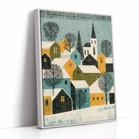 Snowy Village in Mustard & Teal