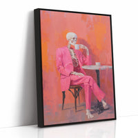 Fuchsia Suit Sips Eternal Coffee