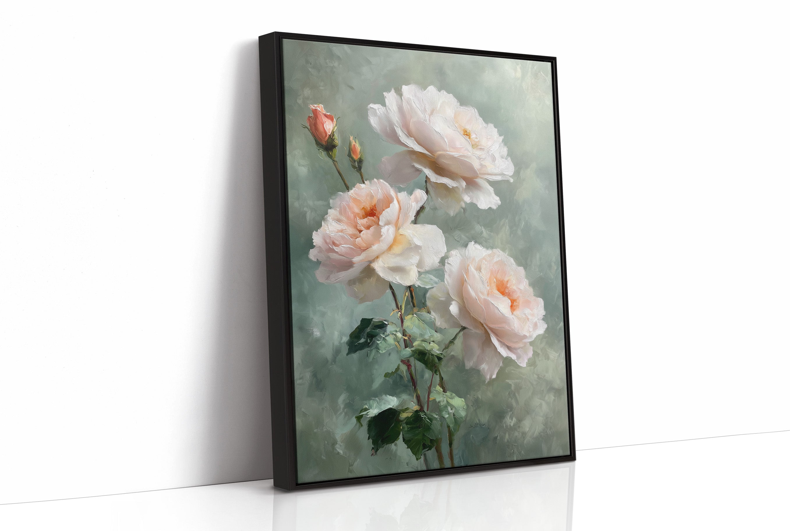 Blush Peonies Against Sage Memory