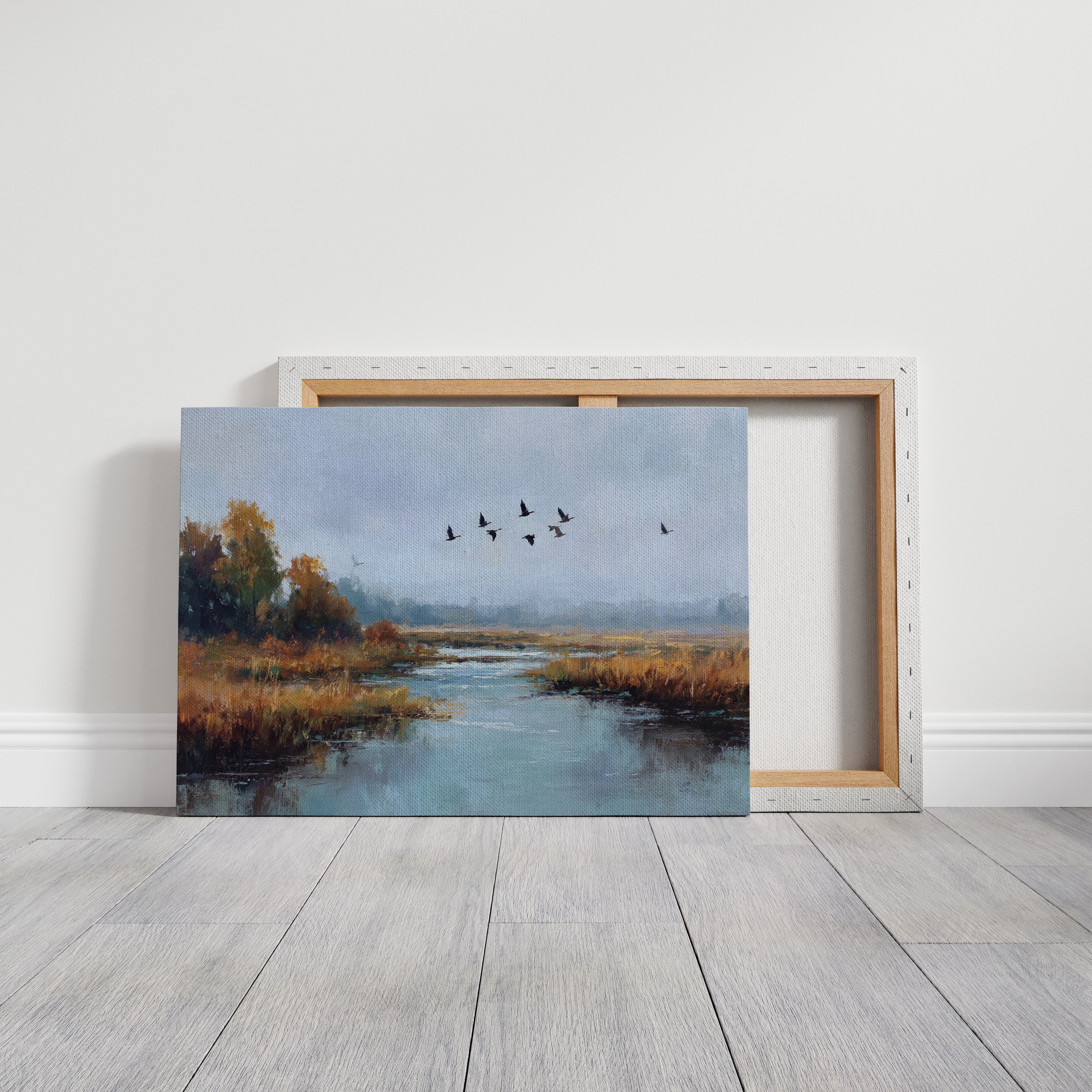 Autumn Geese Cross Silver Waters