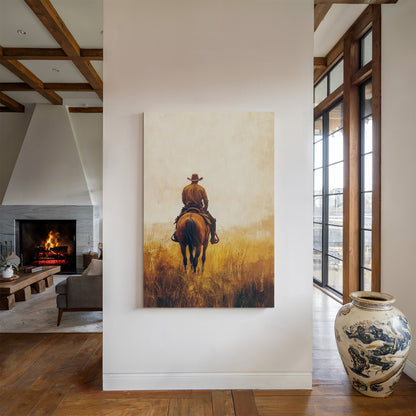 Lone Cowboy on Horseback – Rustic Western Wall Art