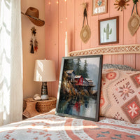 Red Houses Float Above Still Waters