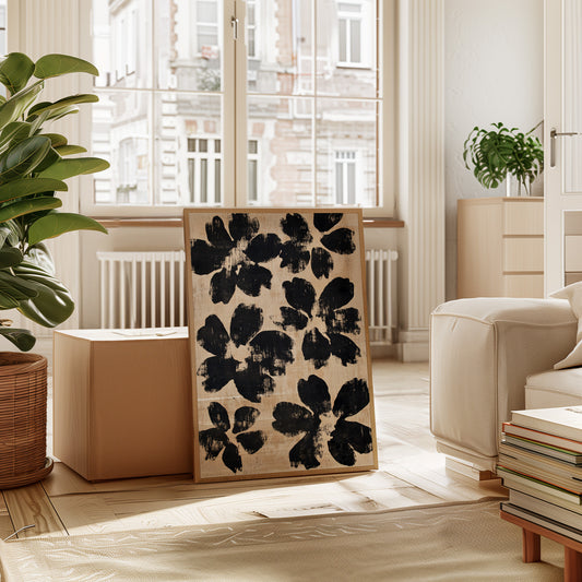 Japanese Ink Floral Print – Bold Brushstroke Blossom Wall Art