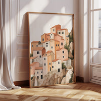 Sunlit Cliffside Village in Warm Earth Tones