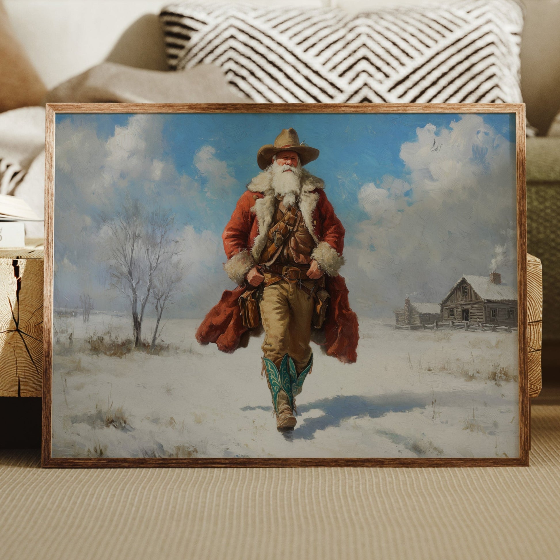 Frontier Santa Rides Through Winter Snow