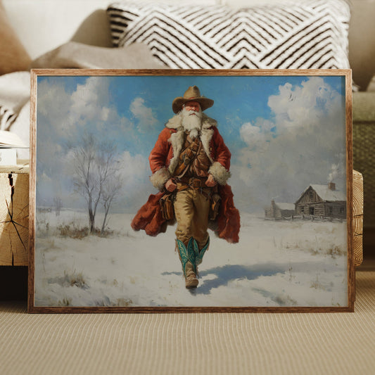 Frontier Santa Rides Through Winter Snow