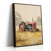Red Tractor Rests In Golden Fields