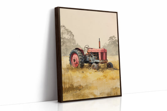Red Tractor Rests In Golden Fields