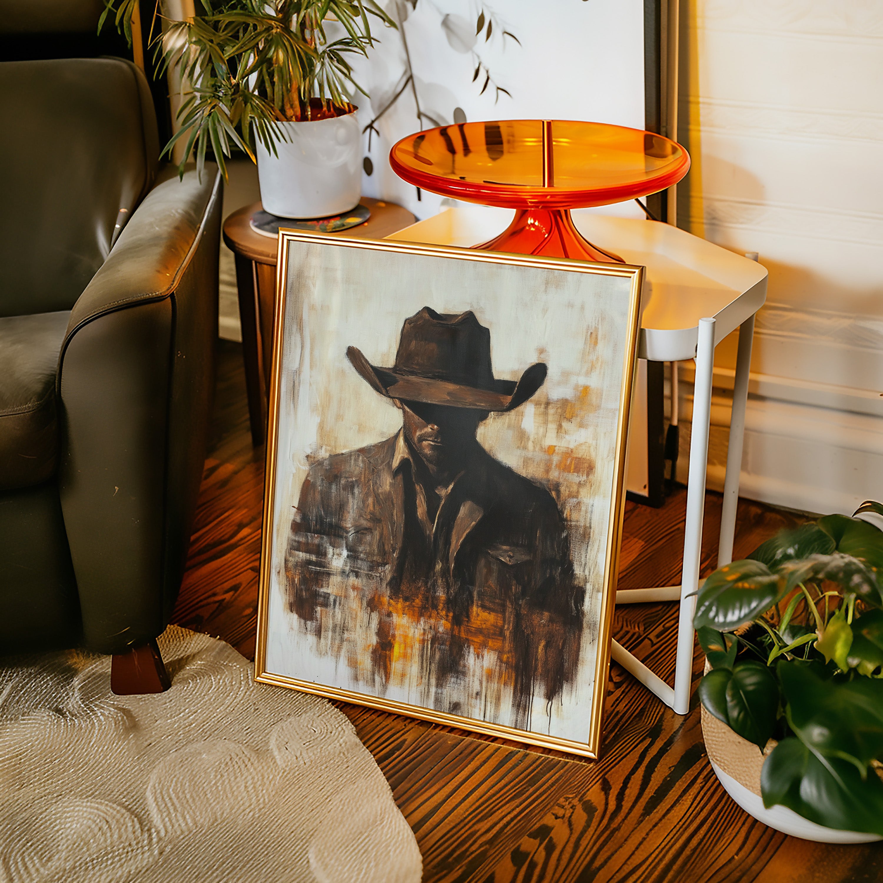 Lone Cowboy in Shadow and Flame