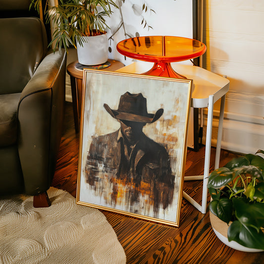 Lone Cowboy in Shadow and Flame