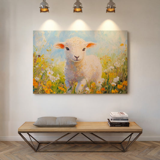 Spring Lamb Among Golden Meadows