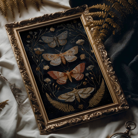 Midnight Moths Among Golden Stems