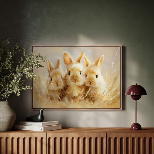 Curious Bunnies Dance Through Golden Grass