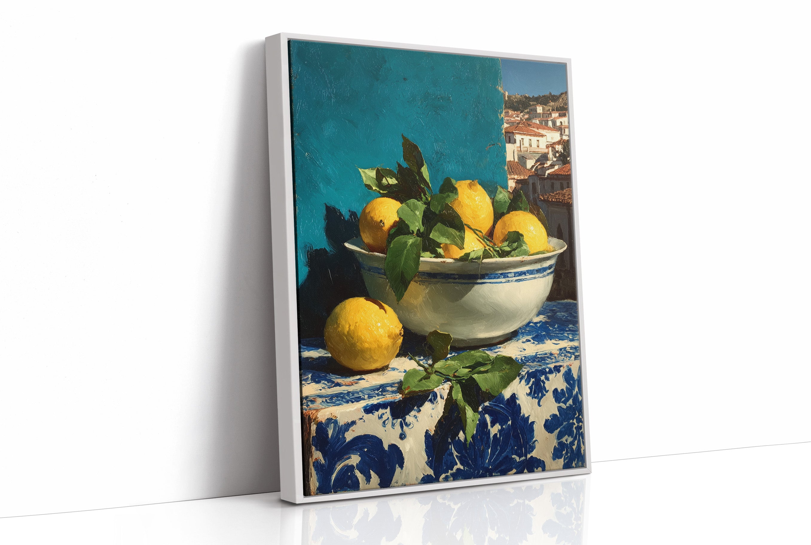 Lemons on Blue Tile