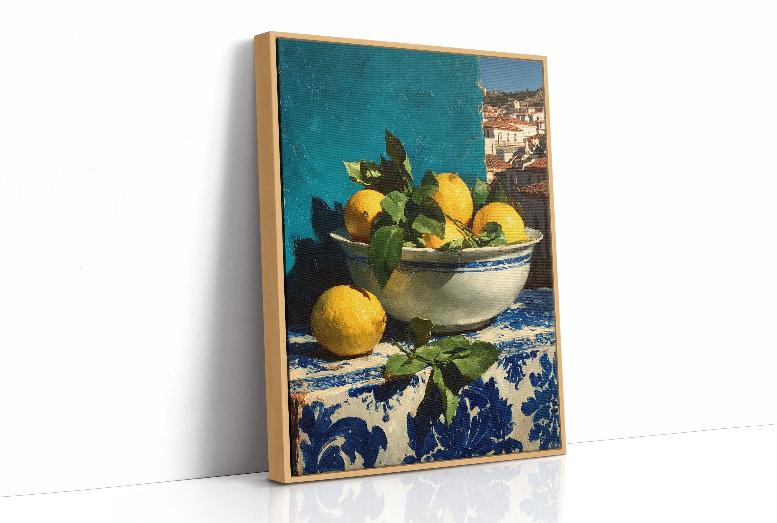 Lemons on Blue Tile