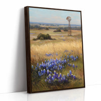 Bluebonnets Dance Near Rustic Windmill