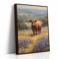 Longhorn Grazes Among Bluebonnet Dreams