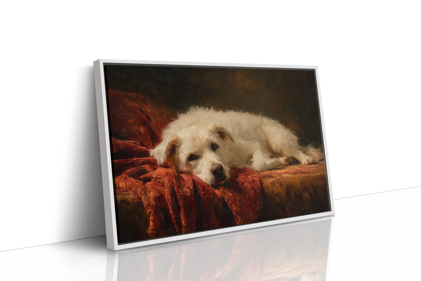 Loyal Companion Rests On Crimson Velvet