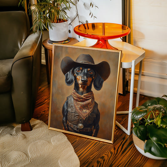 Cowboy Dachshund in Leather and Lace