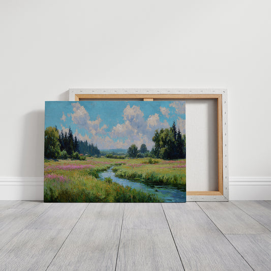 Summer Creek Bends Through Wildflowers