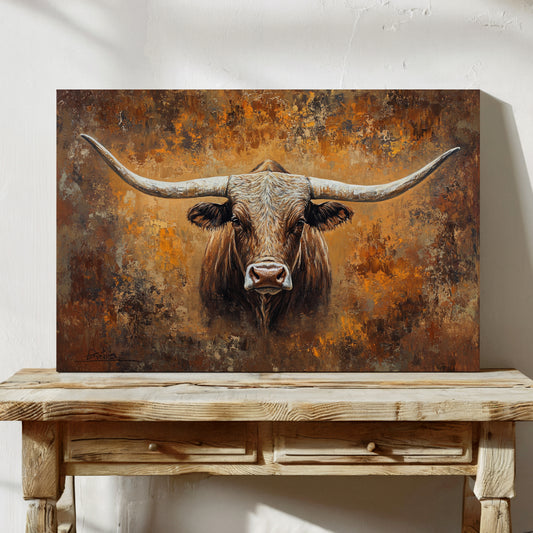 Longhorn's Gaze Through Autumn Fire