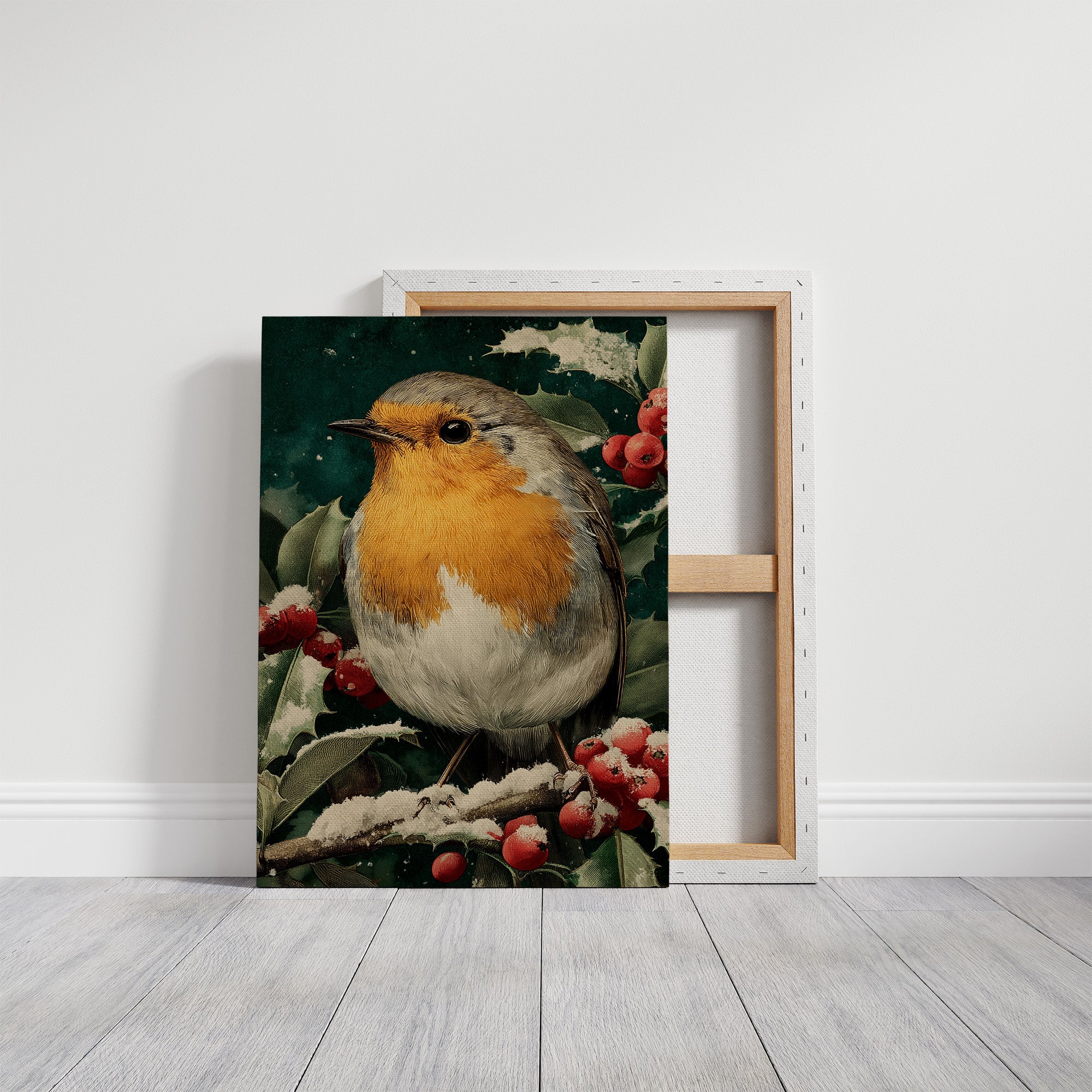 Robin in the Holly Snow