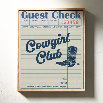 Cowgirl Club Guest Check Print – Vintage Western Wall Art