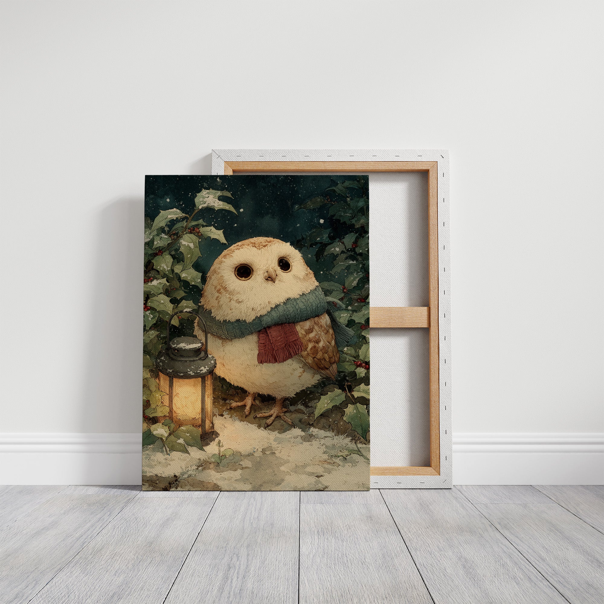 Owl with Lantern, Winter Night