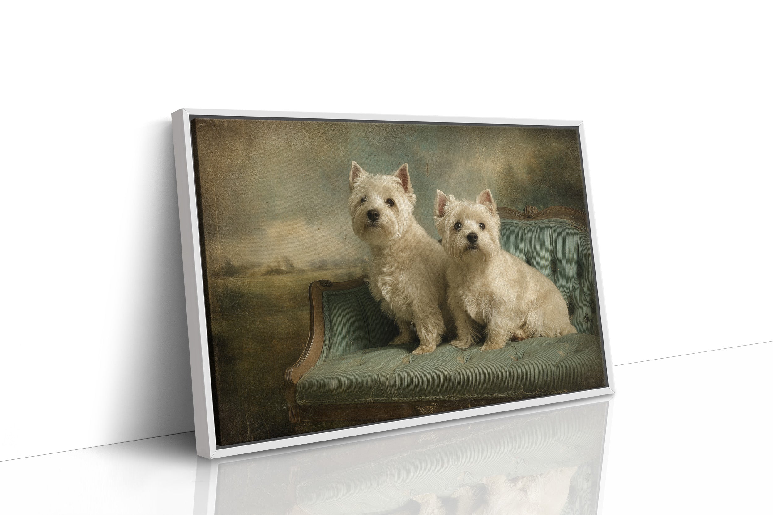 Two Terriers On Their Antique Settee